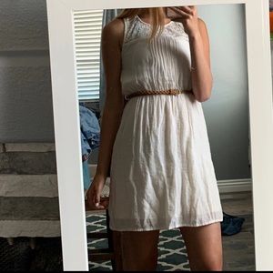 Cream colored cute summer dress with brown belt